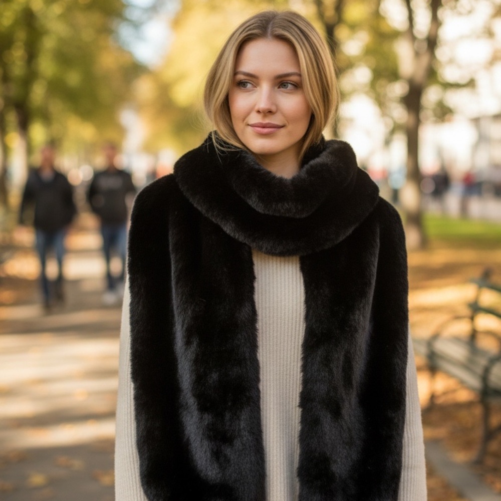 Black  Fur Scarf NEW - Picture 2 of 16